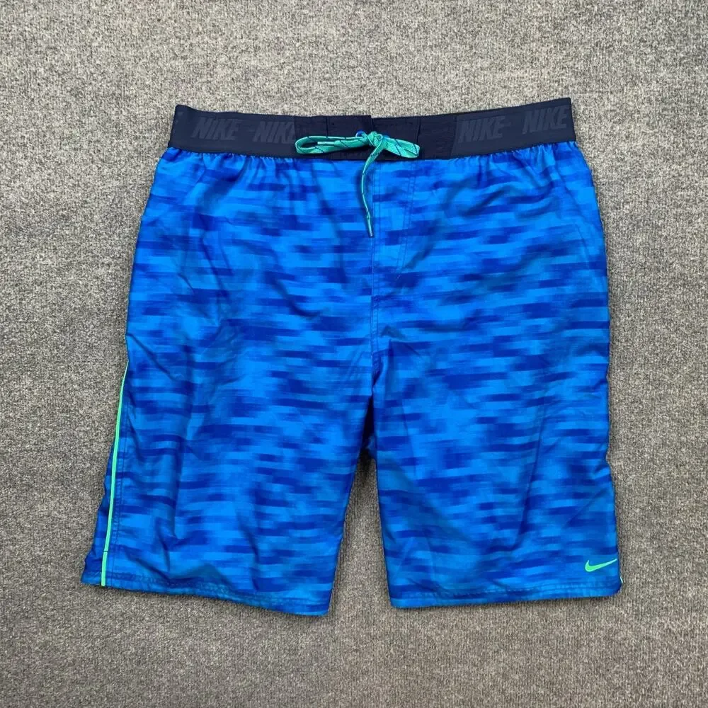Nike Swim Shorts Mens XXL Blue Water Camo Brief Lined Beach Surf Drawstring Tie